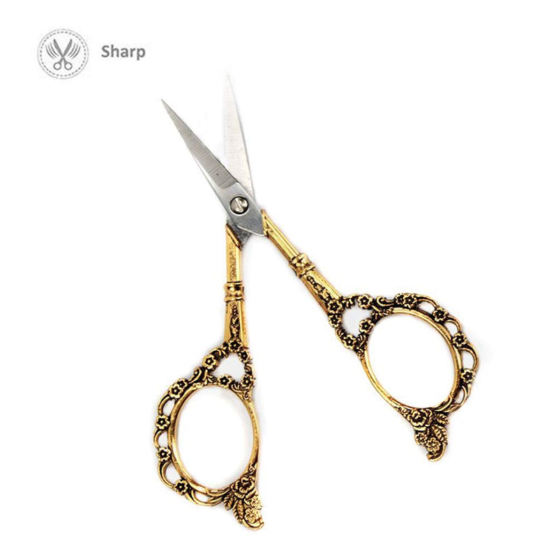 [Australia] - Professional Manicure Scissors, EBANKU Vintage Stainless Steel Cuticle Precision Beauty Grooming for Nail, Facial Hair, Eyebrow, Eyelash, Nose Hair (Gold) Gold 