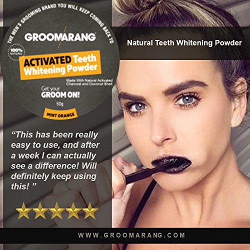 [Australia] - Groomarang Activated Charcoal And Coconut Shell Mint Orange Teeth Whitening Powder 50g FREE Bamboo Toothbrush 