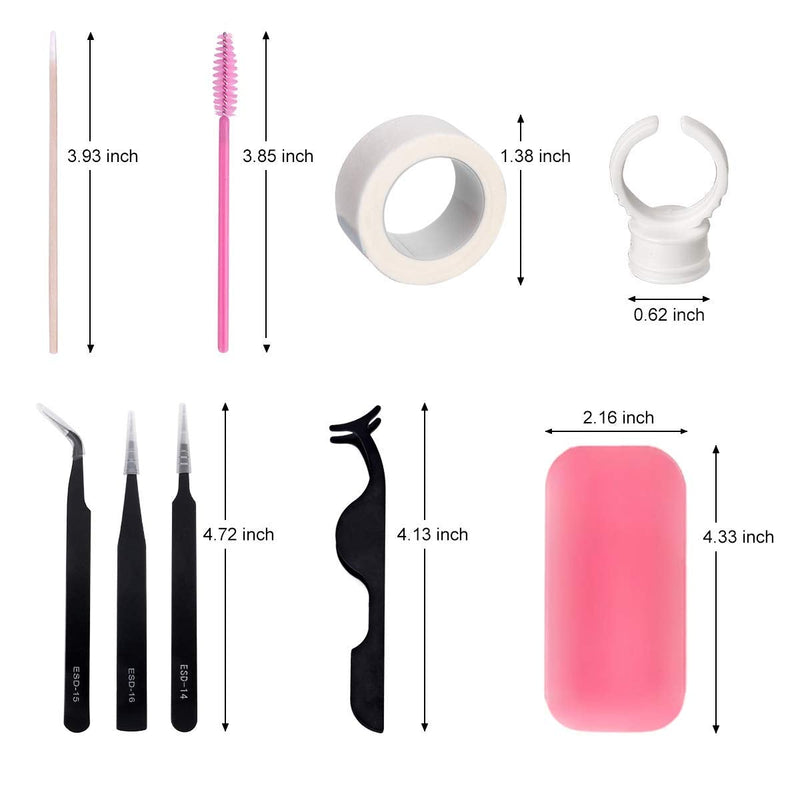 [Australia] - Eyelash Extension Kit 410Pcs, including Stainless Steel Precision Tweezers Set, Disposable Eyelash Mascara Brush Wand, Cotton Swabs 200Pcs, Cup Rings 100Pcs, Tapes, Eyelash Holder Pad 