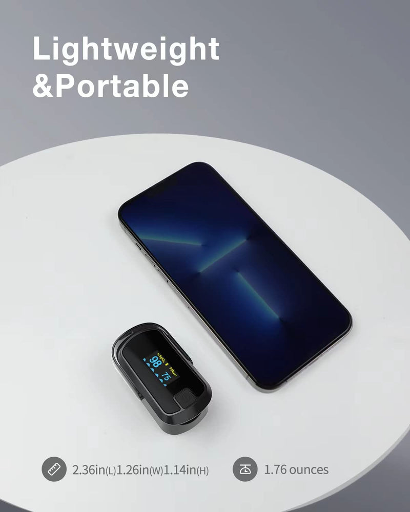 [Australia] - MIBEST Black OLED Finger Pulse Oximeter - Blood Oxygen Saturation Monitor - SPO2 Pulse Oximeter - Portable Oxygen Sensor with Included Batteries - O2 Saturation Monitor with Respiration Rate and PI 