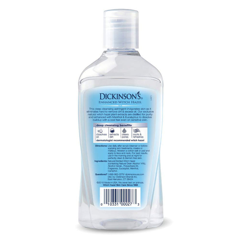 [Australia] - Dickinson's Enhanced Witch Hazel Deep Cleansing Astringent, Menthol and Eucalyptus, 92 % Natural Formula, 16 Fl. Oz. Cleansing Toner 16 Fl Oz (Pack of 1) 