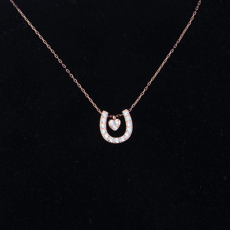 [Australia] - QIIER Horseshoe Charm Necklace Rose Gold Lucky Horseshoe with Love Heart Pendant Necklace Girlfriend Present Daughter Christmas Idea (rose gold) 