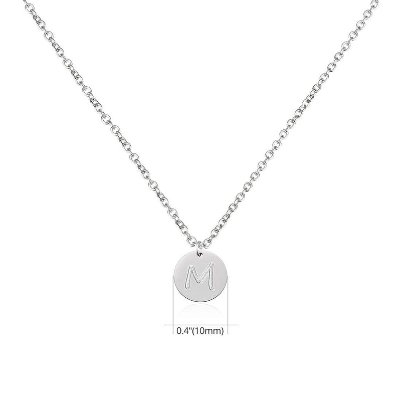 [Australia] - THREE KEYS JEWELRY Initial Necklaces Silver Gold Tone 10mm 0.4 Inches 16mm 0.63 Inches Tiny Disc Alphabet Pendant Stainless Steel Initial Necklace for Women Girls 10.0 Millimeters M 