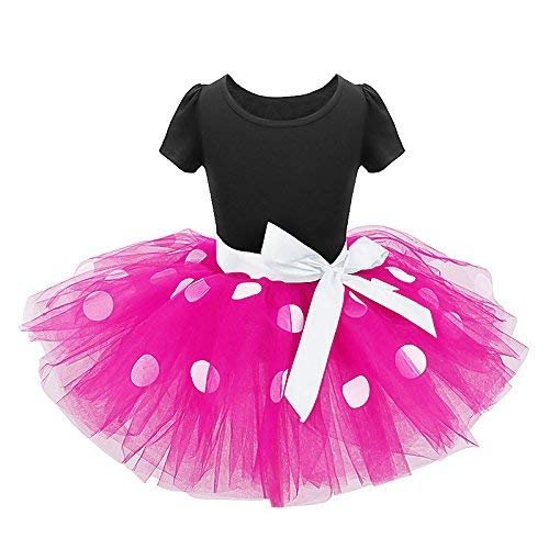 [Australia] - Toddler Baby Girls' Polka Dots Tutu Mouse Dresses Fancy Dance Costume Cosplay Party Dress up with Ears Headband Hot Pink+black(big Dots) 12-18 Months 