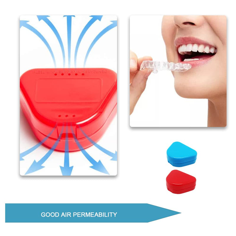 [Australia] - Pack of 2 Retainer Cases Retainer Containers with Vent Holes Orthodontic Dental Retainer Boxes for Denture Invisalign Braces Mouth Guard (Red, Blue) 
