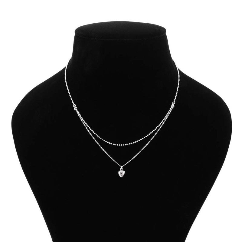 [Australia] - Vanbelle Sterling Silver Jewelry Tiny Heart Charm Multi-layer Choker Necklace with Rhodium Plating for Women and Girls 