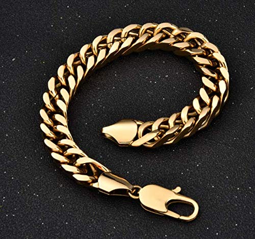 [Australia] - BUNSIKUNG Jewelry Men's 14K Gold Plated 316L Stainless Steel Link Chain Miami Cuban Bracelet 8.6 Inches 