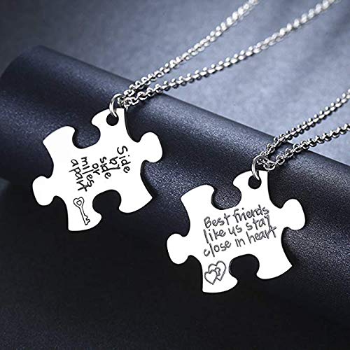 [Australia] - 2PCS Best Friends Necklaces for 2 - Side by Side Or Miles Apart BFF Friendship Matching Puzzle Necklace Set Long Distance Friendship Gifts for Women Teen Girls 