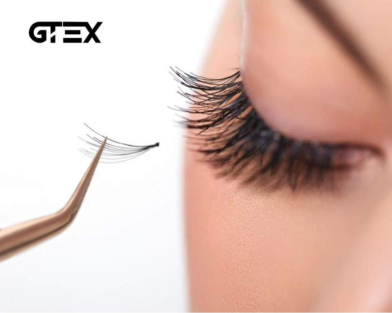 [Australia] - GTEX Lash Eyelash Extension Tweezers Set of 5, Japanese Stainless Steel Tools Straight Curved 45 90 Degree Angled Tip, Volume Tweezers Precision Rose Gold 