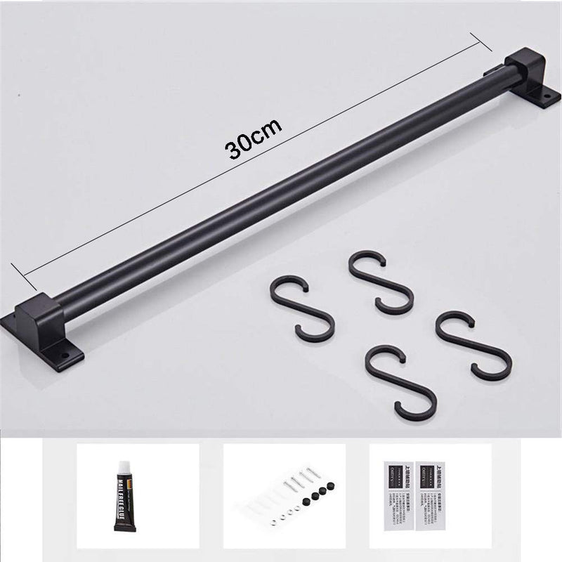 [Australia] - Smallboutique Black Aluminum Utensil Holder Rack, Wall Mounted Hanging Rack with Removing Hooks for Kitchen and Bathroom (30cm) 30cm 