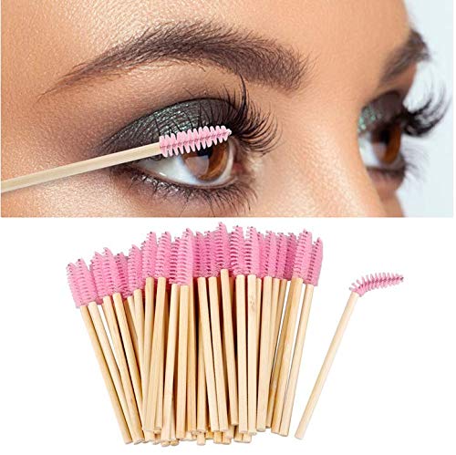 [Australia] - 100 PCS Pink Bamboo Eyelash Brushes Mascara Wands Eye Lash Eyebrow Applicator Cosmetic Makeup Brush Tool Kits 