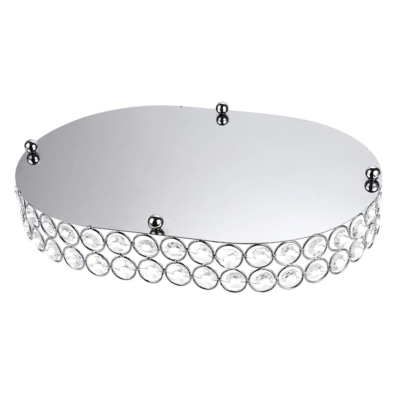 [Australia] - Hipiwe Mirrored Crystal Vanity Makeup Tray, Ornate Jewelry Trinket Decorative Tray Cosmetic Perfume Display Organizer Tray,Home Decor Tray for Dresser/Bathroom (Ellipse) Silver 