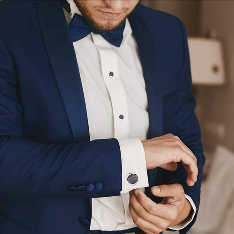 [Australia] - HAWSON Cufflinks and Tuxedo Shirt Studs Set for Men, Black Imitation Pearl Cufflinks for Men and Women Silver with Star Stone 