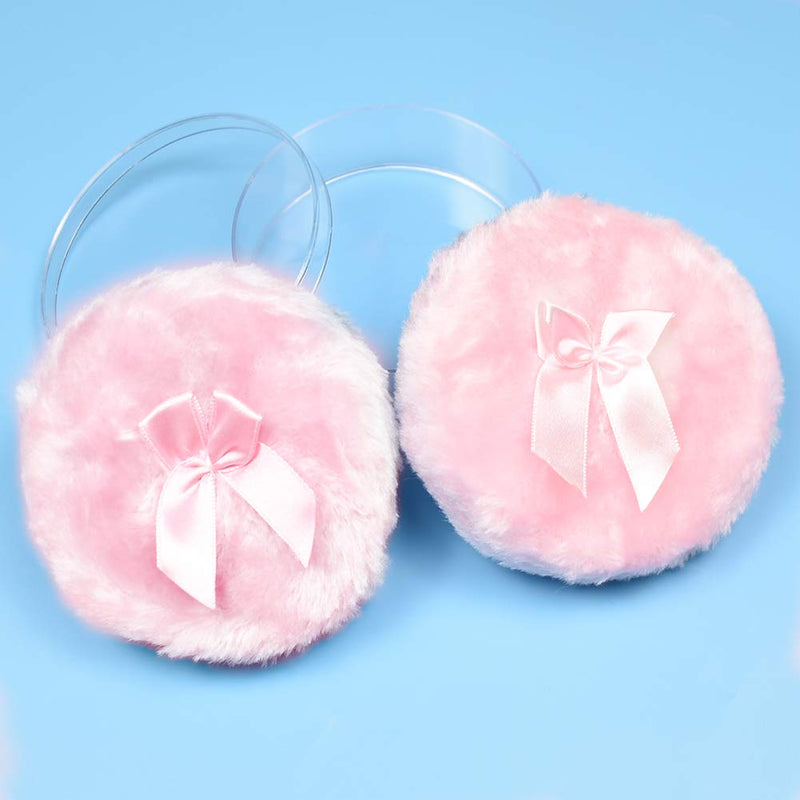 [Australia] - 2 Pack 4.12 Inch Large Powder Puff Soft Plush Powder Puff Body Puff with 1 Pcs Plastic Box 2 PCS 