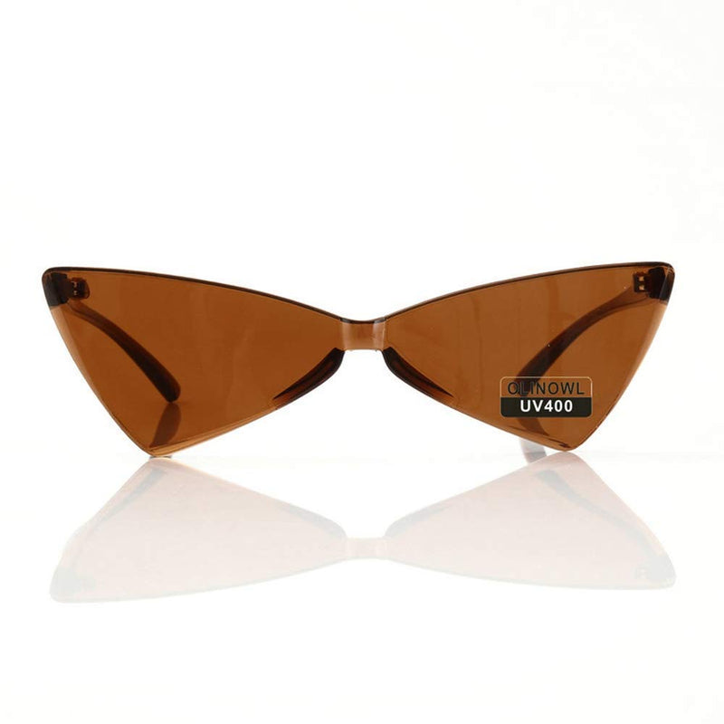 [Australia] - OLINOWL Triangle Rimless Sunglasses One Piece Colored Transparent Sunglasses For Women and Men Coffee 