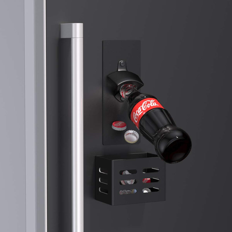 [Australia] - Mikytoper Magnetic Bottle Opener with Cap Catcher,Removable Wall Mounted Beer Bottle Opener for Kitchen Fridge,Beer Gifts for Men (Black) Black 