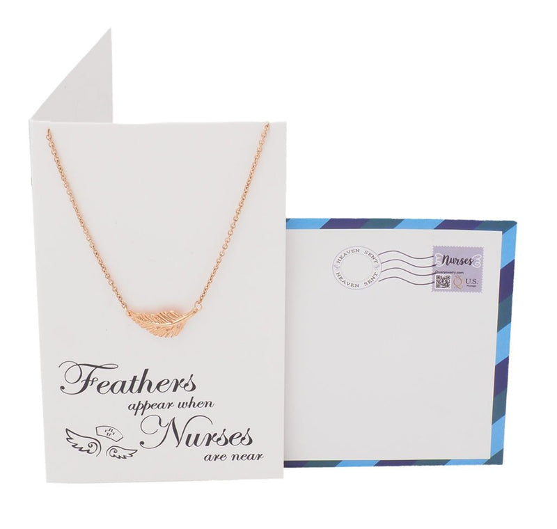 [Australia] - Quan Jewelry Nurse Appreciation Gifts, Handmade Boho Feather Pendant Necklace with Greeting Card, Handmade Jewelry, Graduation Gifts for Nurses (Rose Gold-Tone) 