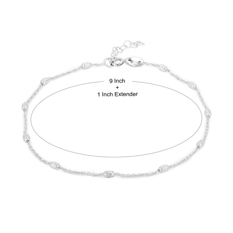 [Australia] - Vanbelle Rhodium Plated 925 Sterling Silver Beaded Chain Anklet for Women and Girls 