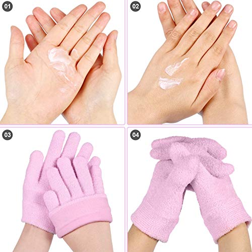 [Australia] - Fatuxz Moisturizing Gel Spa Socks Gloves Set for Soften Repairing Moisturizer Dry Cracked Hands Feet Skin Whitening Care Beauty Treatment Hydrating Cool Soft Silicone inside Pink 