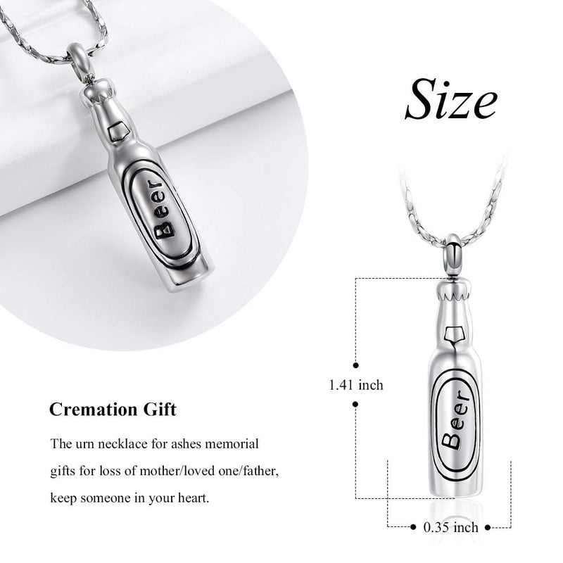 [Australia] - Imrsanl Cremation Jewelry for Ashes Bar Urn Necklace Pendant Memorial Ash Jewelry Beer Bottle Keepsake Jewelry for Ashes Silver-B 