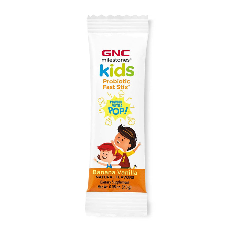 [Australia] - GNC Milestones Kids Probiotic Fast Stix for Kids 4-12 - Banana Vanilla, 30 Packets, Supports Digestive Health with 12.5 Billion CFUs 