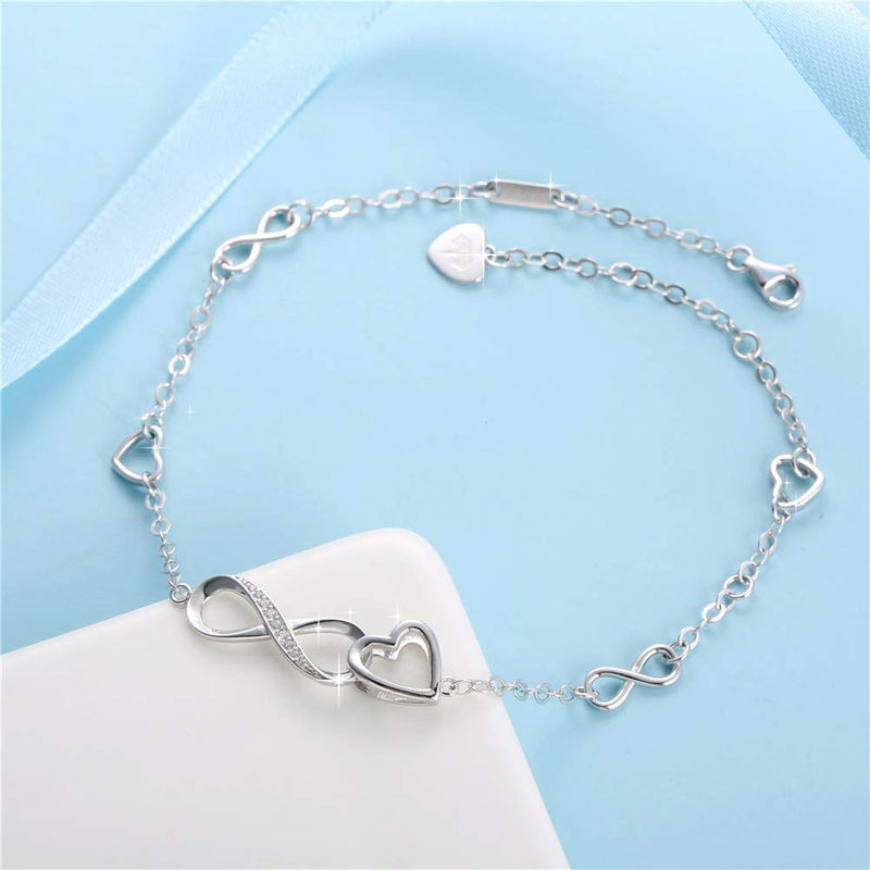 [Australia] - MABELLA Anklets Bracelet 925 Sterling Silver Adjustable Infinity Endless Love Heart Charm Jewelry Gifts for Women 