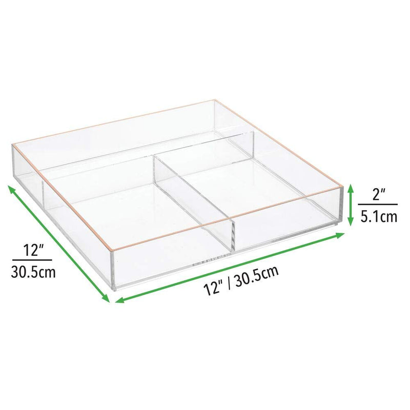 [Australia] - mDesign Wide Makeup Organizer for Bathroom Drawers, Vanity, Countertop - Storage Bins for Makeup Brushes, Eyeshadow Palettes, Lipstick, Lip Gloss, Blush, Concealers - 12" x 12" - Clear/Rose Gold 12 x 12 x 2 