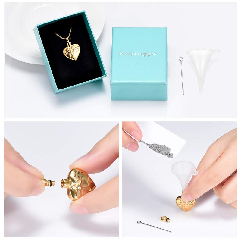 [Australia] - zeqingjw Always in My Heart Urn Necklace Cremation Jewelry for Ashes Pendants Memorial Lockets Keepsake Jewelry Gold 
