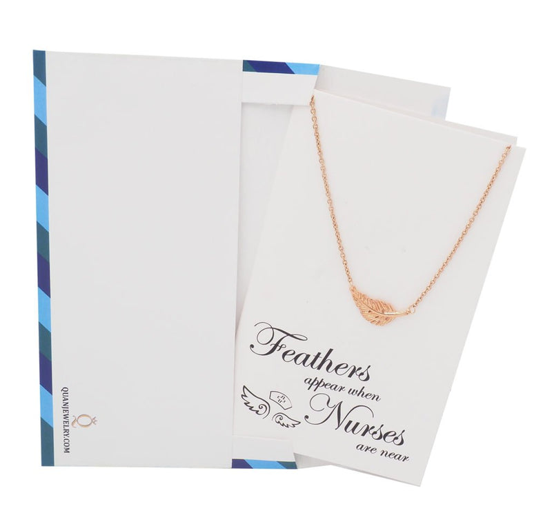 [Australia] - Quan Jewelry Nurse Appreciation Gifts, Handmade Boho Feather Pendant Necklace with Greeting Card, Handmade Jewelry, Graduation Gifts for Nurses (Rose Gold-Tone) 