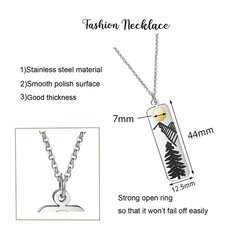 [Australia] - Detailed Gold Sun and Mountain Necklace with Pine Tree Adventure Travel Jewelry 