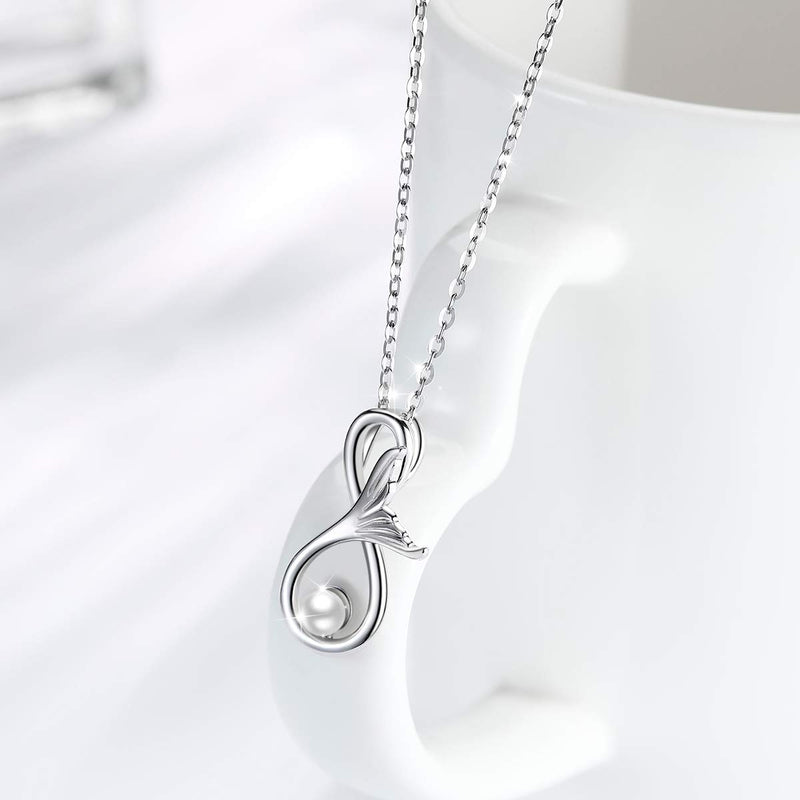 [Australia] - AEONSLOVE Infinity Mermaid Cultured Pearl Pendant Necklace for Women Sterling Silver, Couples Infinity Necklaces Personalized Valentines Day Mermaid Jewelry Gifts for Women Girls Mom Girlfriend Wife 
