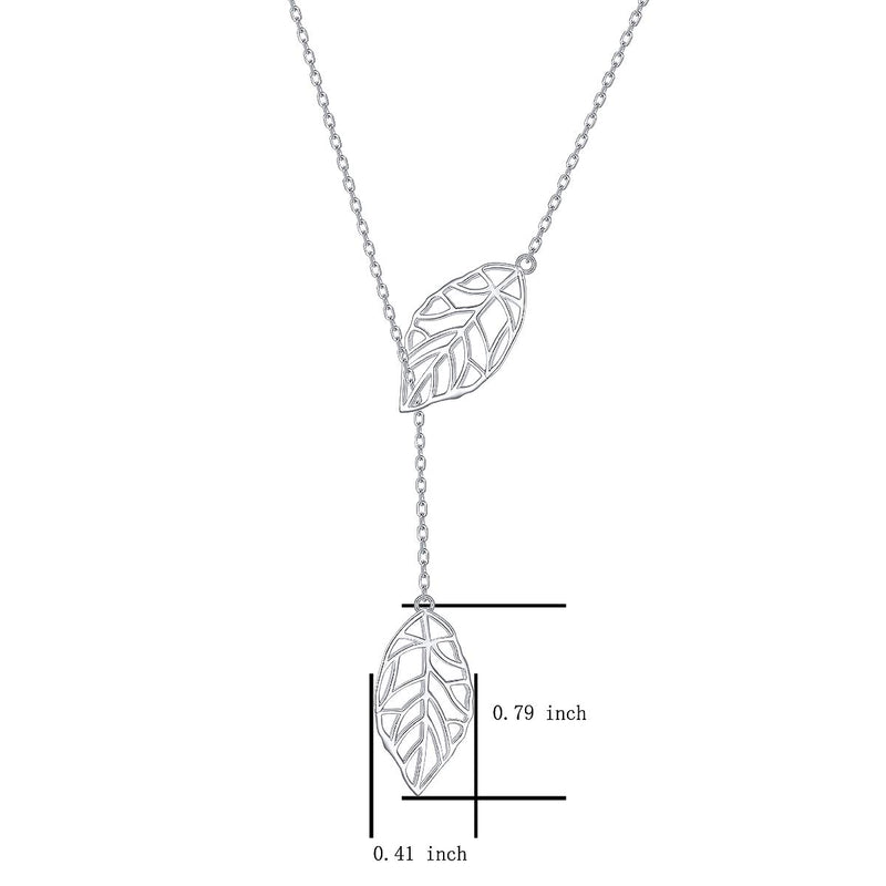 [Australia] - Long Necklace Sterling Silver Larait Bar Y Lariat Long Chain Drop Adjustable Necklace Gift for Her, 30" Long Leaf Lariat Necklace 