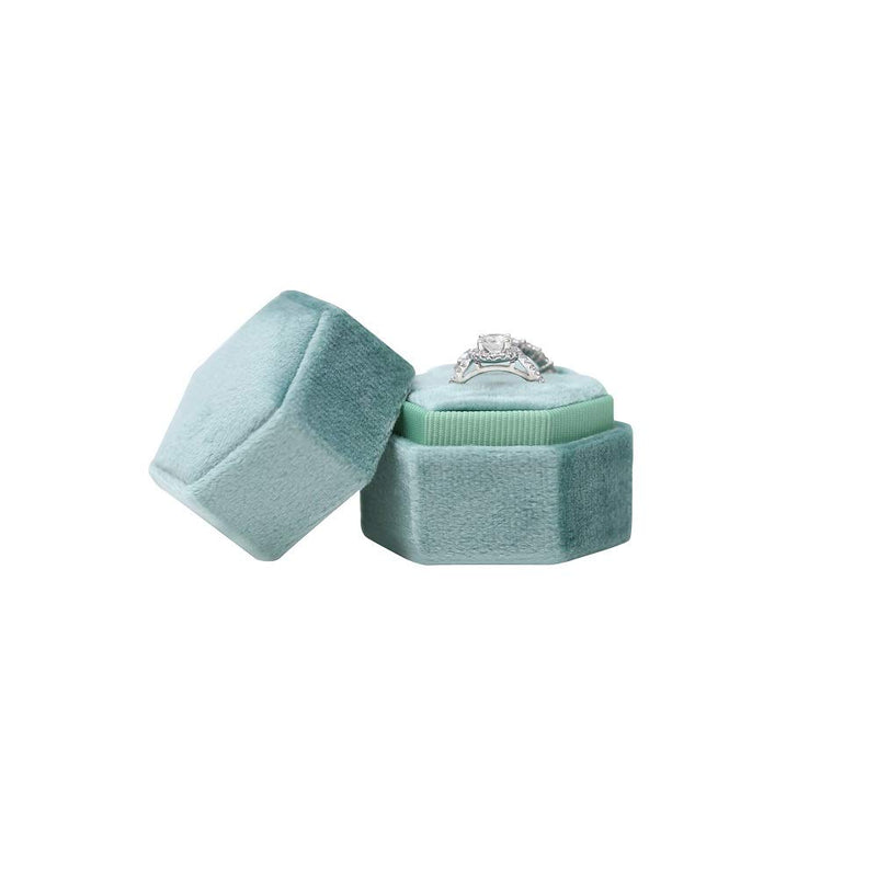 [Australia] - Hexagon Velvet Double Slots Ring Heirlooms Box Engagement Ring Box (Green) Green 