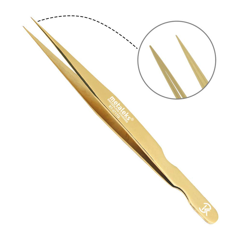 [Australia] - 12CM Golden Tweezers for Eyelash Extension Hand Crafted Japanese Stainless Steel Precision Tweezers (Supper Straight Tip.) Supper Straight Tip. 