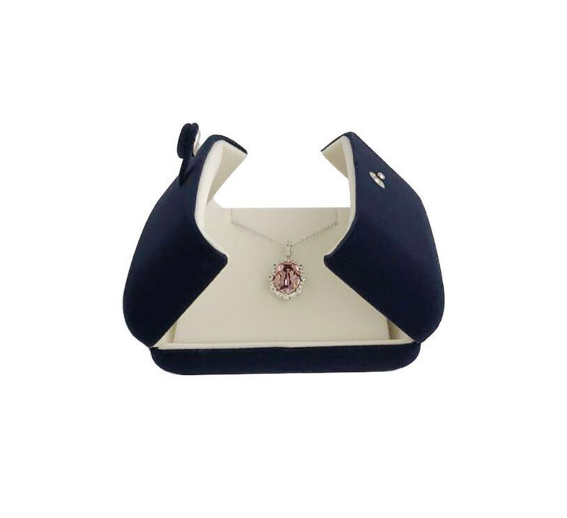 [Australia] - Double Function Navy Blue Velvet Pendant Earrings Necklace Gift Box Double Layer Fine Material Modern Elegant (Jewelry is not included) Pendant Necklace 