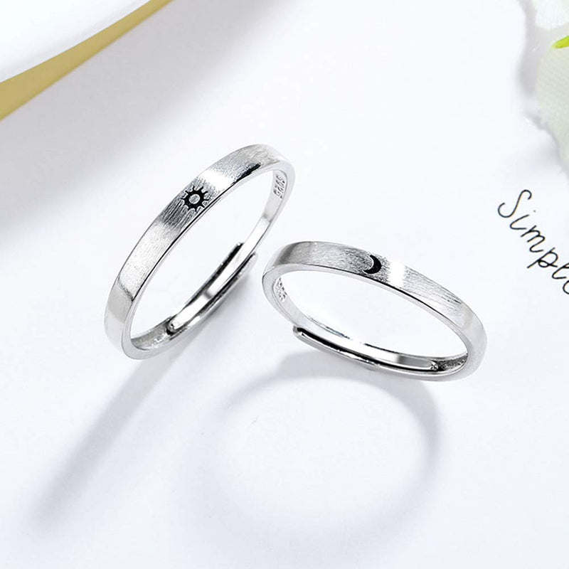 [Australia] - FUTIMELY 2 Pcs Sun Moon Couple Rings for Women Men Adjustable Couple Matching Promise Engagement Wedding Ring Set Simple Love Friendship Band Rings Gift Jewelry Silver1：2 Pcs 