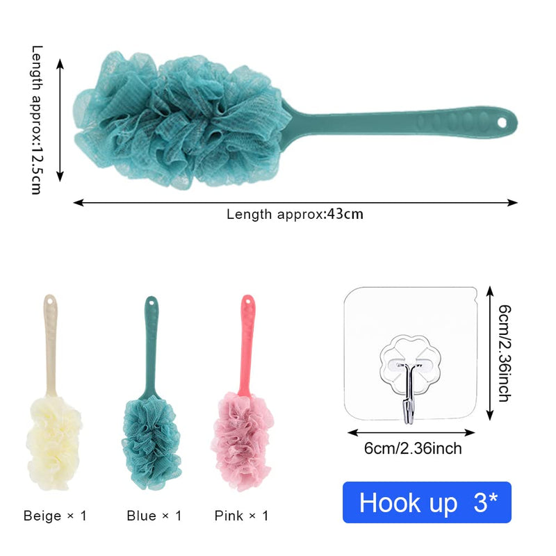 [Australia] - 3 Pack Long Handle Bath Brush,Body Brush Back Scrubber,Shower Body Exfoliating Brush,Loofah On a Stick Sponge Brush for Back Cleaning, Exfoliating and Removing Dead Skin 