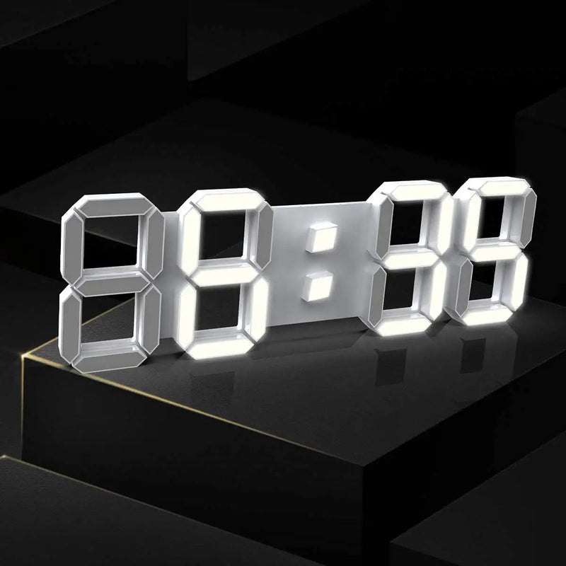 [Australia] - 3D White Digital Wall Clock LED Large Alarm Clock Adjustable Brightness 12/24 Hours Display and Date Display for Kitchen Homes Offices Gyms (15inch) 15 inch 