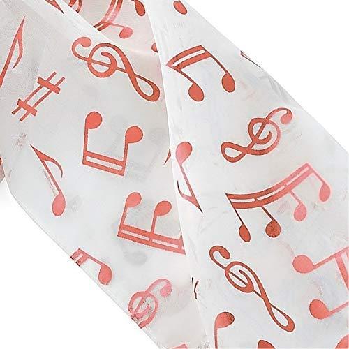 [Australia] - Ladies White Voile Style Fashion Scarf With Rose Gold Foil Music Notes 