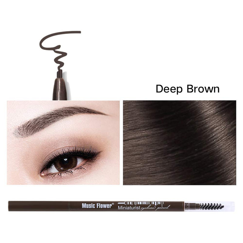 [Australia] - Music Flower Precise Micro Eyebrow Defining Pencil with Spoolie brush Deep Brown (1 Deep Brown) 1 Deep Brown 