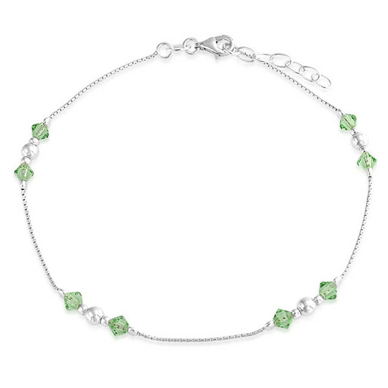 [Australia] - Lime Green Crystal Bead Anklet Ankle Bracelet For Women 925 Sterling Silver Adjustable 9 To 10 Inch 
