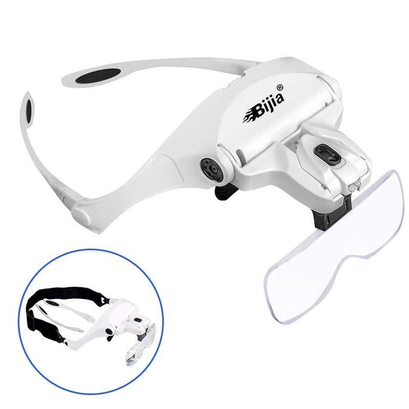 [Australia] - BIJIA Upgraded Version Headband Interchangeable(1.0X, 1.5X, 2.0X, 2.5X, 3.5X) Magnifying Glass with LED Lights for Close Work and Eyelash Extensions 9892B2:3AAA battery 