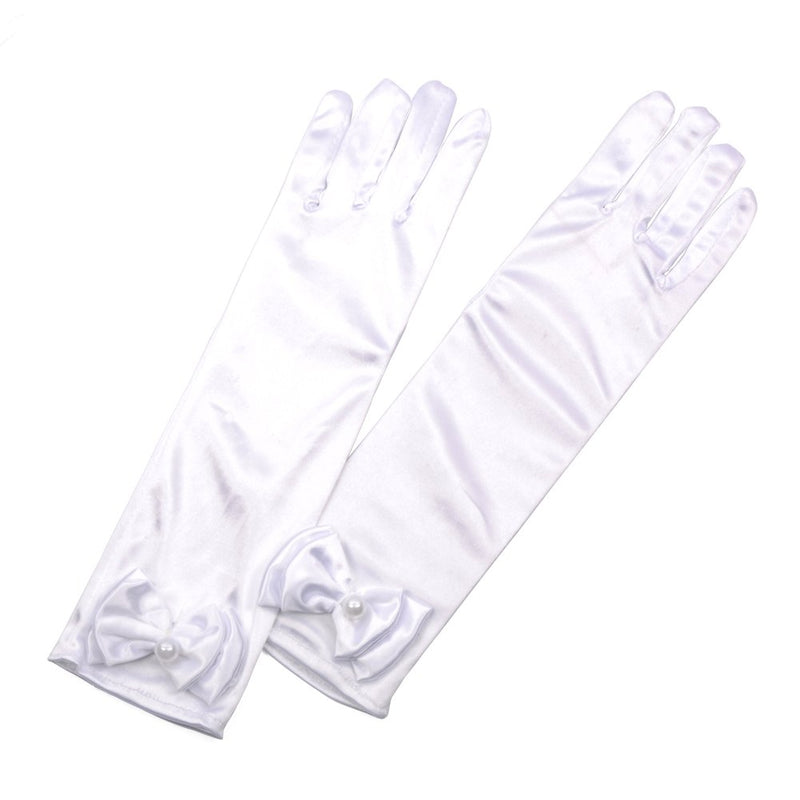 [Australia] - Lusiyu Girl Solid Color Long Elbow Length Formal Pageant Glove White 