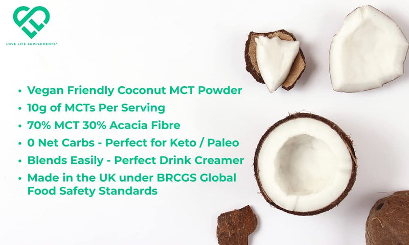 [Australia] - Coconut MCT Powder by LLS | 300g - 30 Servings | MCT Oil Powder High in Healthy Fats and Fibre | 0g Carbs | Perfect for Keto Diet | Completely Vegan | Love Life Supplements 
