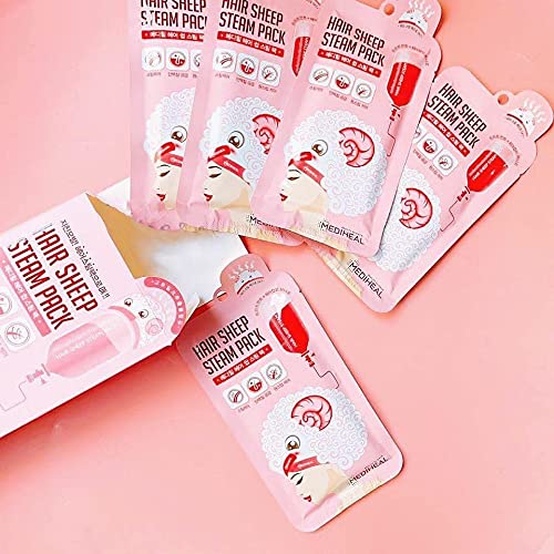 [Australia] - MEDIHEAL Hair Sheep Steam Pack 5 Sheets, Hair Mask for Intense Hair Repair for Damaged and Rough Hair, steaming hair mask for All Hair Types for At-Home Spa Experience 