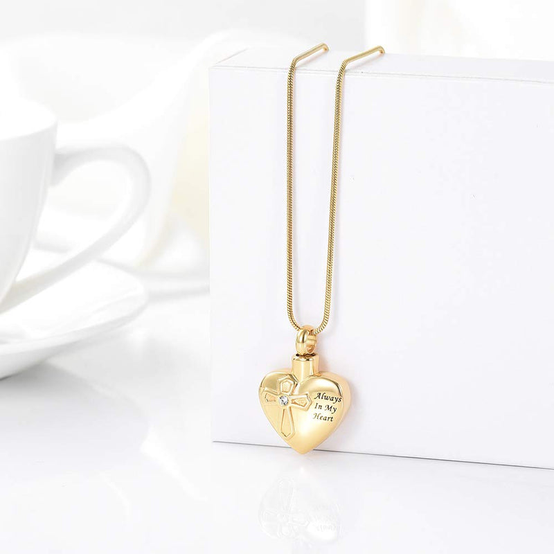 [Australia] - zeqingjw Always in My Heart Urn Necklace Cremation Jewelry for Ashes Pendants Memorial Lockets Keepsake Jewelry Gold 