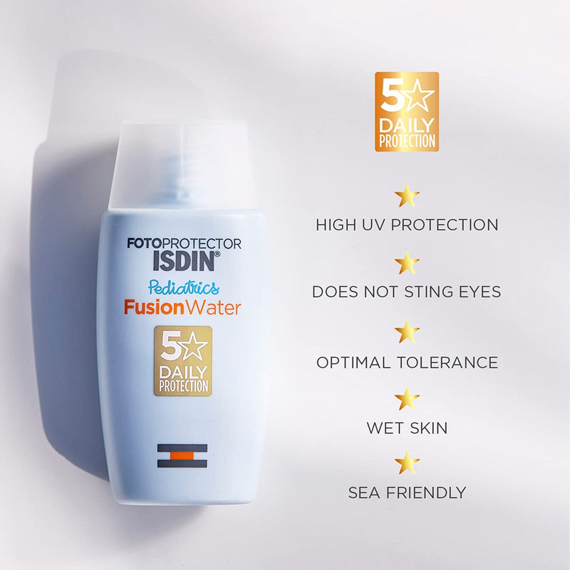 [Australia] - ISDIN Pediatrics Fusion Water SPF 50 50ml | Facial Sun Cream for Kids | Ultra-Light Texture | Does not Sting Eyes | Suitable for All Skin Types 