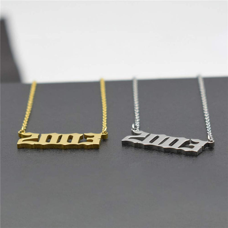 [Australia] - HUTINICE Birth Year Necklace, Old English Number Silver Pendant Necklace for Women and Girl Birthday Gift 18 inch Gold Chain Stainless Steel Friendship Jewelry Gold Color 2003 