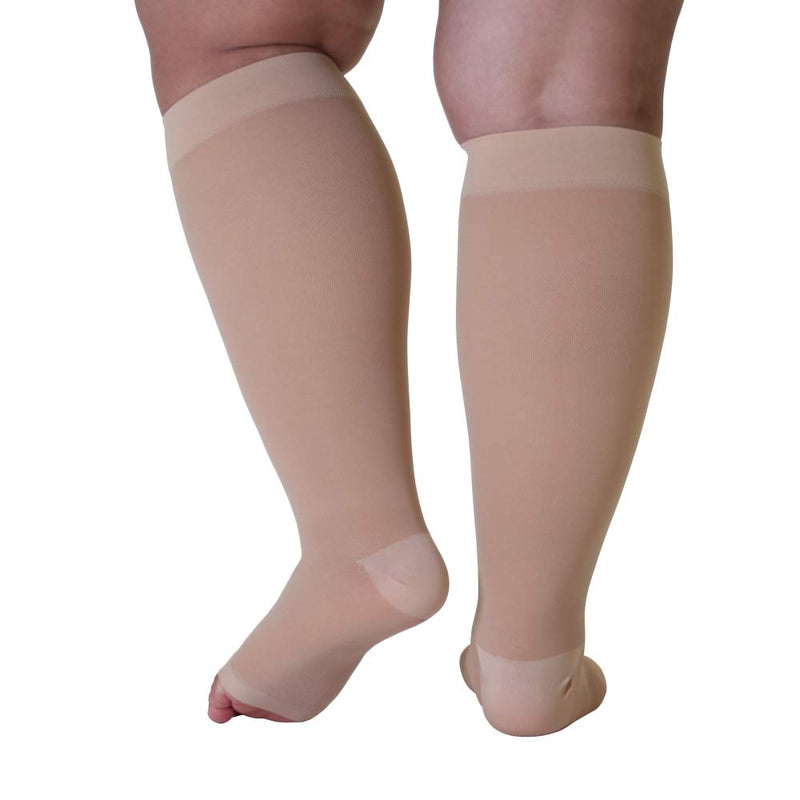 [Australia] - Made in The USA - Plus Size XXL Opaque Compression Socks with Extra Wide Calf - Knee-Hi Firm Support - Open Toe - 20-30mmHg – 2XL Compression Stockings for Woman - Support Socks for Men Beige XX-Large 