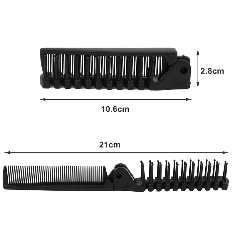 [Australia] - Folding Hair Brush and Comb, Plastic Portable Travel Hair Brush Pocket Hair Comb Double Headed Massage Hair Comb for Thick, Thin Hair (Black) 